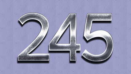3D Chrome number design of 245 on purple wall.