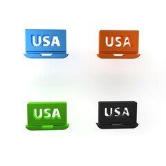 Colorful USA United states of america on laptop icon isolated on white background. Minimalism concept. 3D render illustration