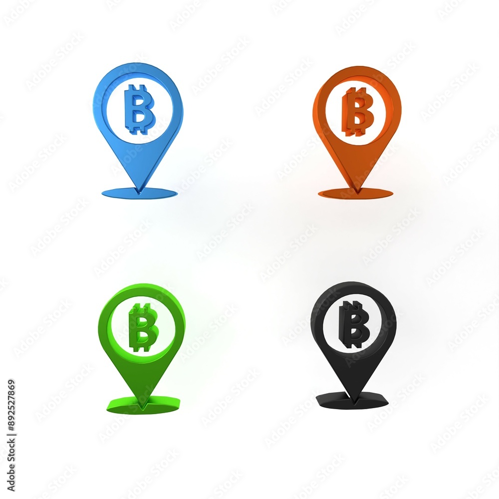 Poster colorful location bitcoin icon isolated on white background. physical bit coin. blockchain based sec