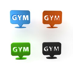 Colorful Location gym icon isolated on white background. Minimalism concept. 3D render illustration