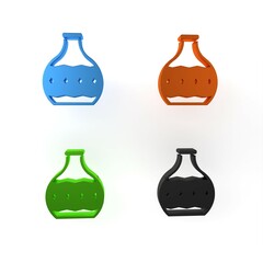 Colorful Tequila bottle icon isolated on white background. Mexican alcohol drink. Minimalism concept. 3D render illustration