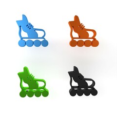 Colorful Roller skate icon isolated on white background. Minimalism concept. 3D render illustration