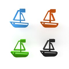 Colorful Toy boat icon isolated on white background. Minimalism concept. 3D render illustration