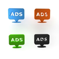 Colorful Advertising icon isolated on white background. Concept of marketing and promotion process. Responsive ads. Social media advertising. Minimalism concept. 3D render illustration
