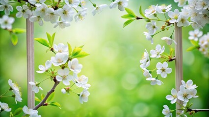 Delicate white blossoms against a green background, softly focused to create a serene and natural springtime scene.