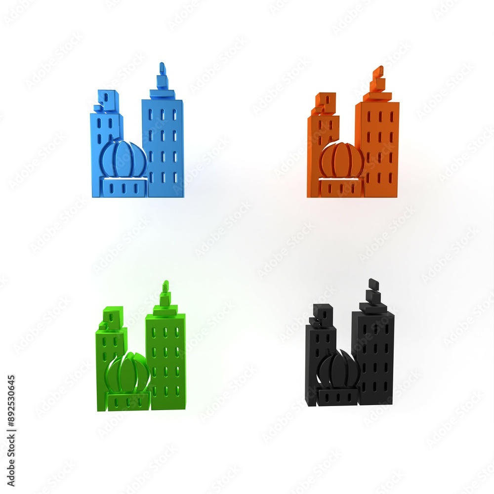 Canvas Prints Colorful City landscape icon isolated on white background. Metropolis architecture panoramic landscape. Minimalism concept. 3D render illustration