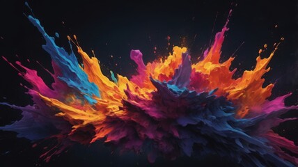 Colorful Paint Explosion Against Black Background