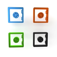 Colorful Safe icon isolated on white background. The door safe a bank vault with a combination lock. Reliable Data Protection. Minimalism concept. 3D render illustration