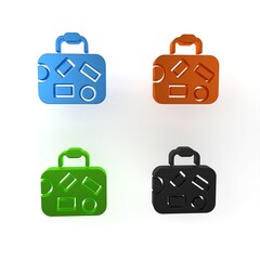 Colorful Suitcase for travel icon isolated on white background. Traveling baggage sign. Travel luggage icon. Minimalism concept. 3D render illustration