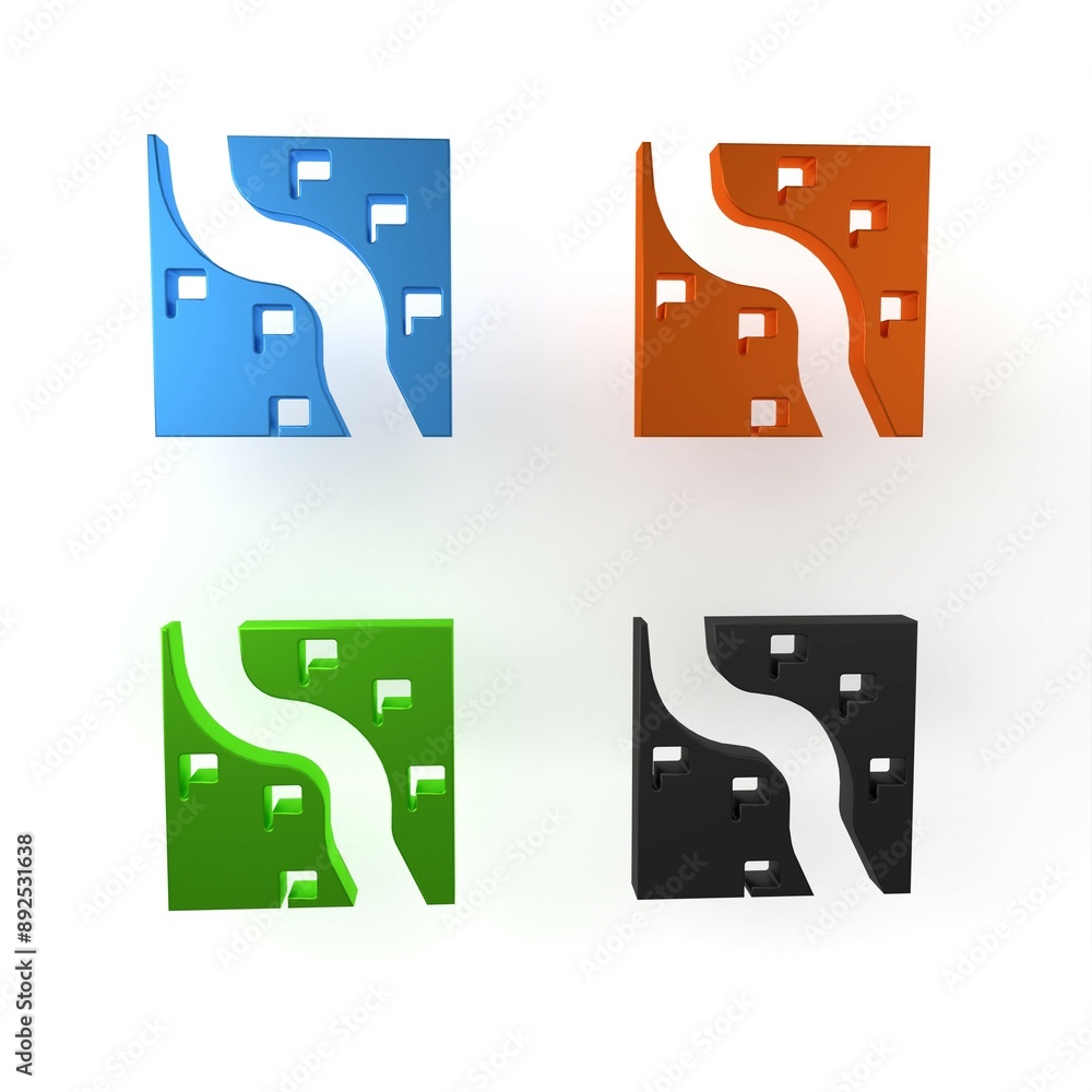 Poster colorful route location icon isolated on white background. train line path of train road route with 