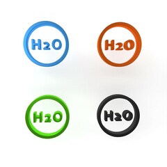 Colorful Chemical formula for water drops H2O shaped icon isolated on white background. Minimalism concept. 3D render illustration