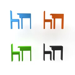 Fototapeta premium Colorful School table and chair of classroom icon isolated on white background. School desk. Minimalism concept. 3D render illustration