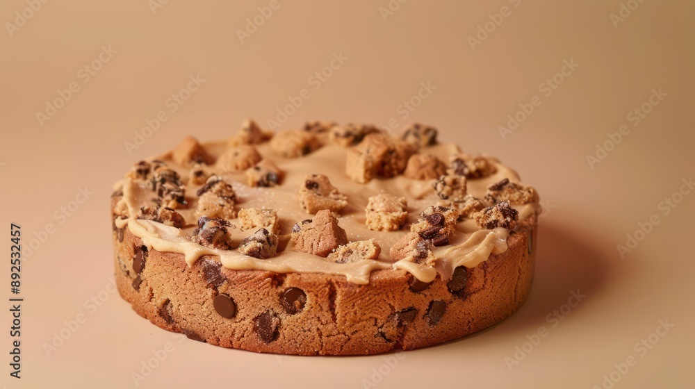 Fototapete playful cookie dough cake with chunks of cookie on a soft tan background, fun and inviting for playful text