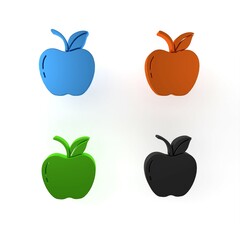Colorful Apple icon isolated on white background. Fruit with leaf symbol. Minimalism concept. 3D render illustration