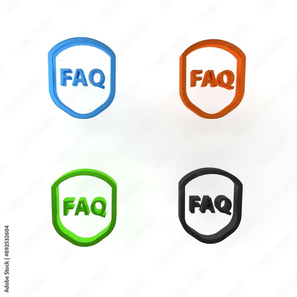 Poster colorful shield with text faq information icon isolated on white background. guard sign. security, s