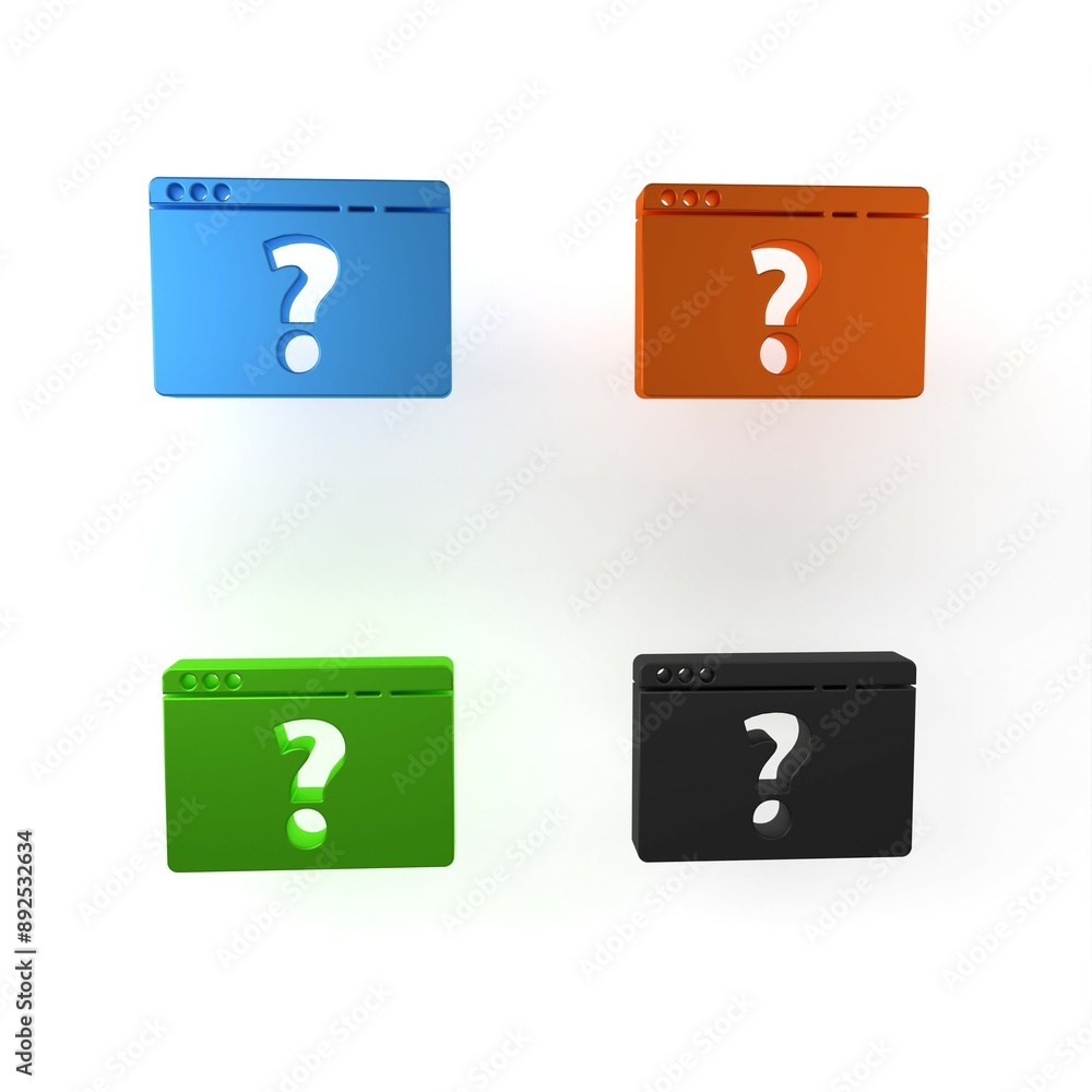 Poster colorful browser with question mark icon isolated on white background. internet communication protoc