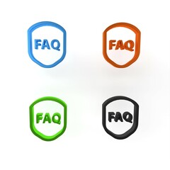 Colorful Shield with text FAQ information icon isolated on white background. Guard sign. Security, safety, protection, privacy concept. Minimalism concept. 3D render illustration