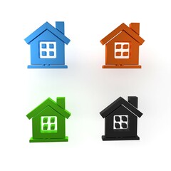 Colorful House icon isolated on white background. Home symbol. Minimalism concept. 3D render illustration