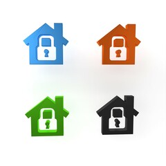 Colorful House under protection icon isolated on white background. Home and lock. Protection, safety, security, protect, defense concept. Minimalism concept. 3D render illustration
