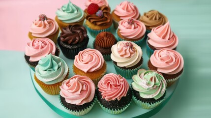 playful cupcake bouquet cake with assorted cupcakes and colorful frosting on a pastel background, vibrant and fun for cheerful events