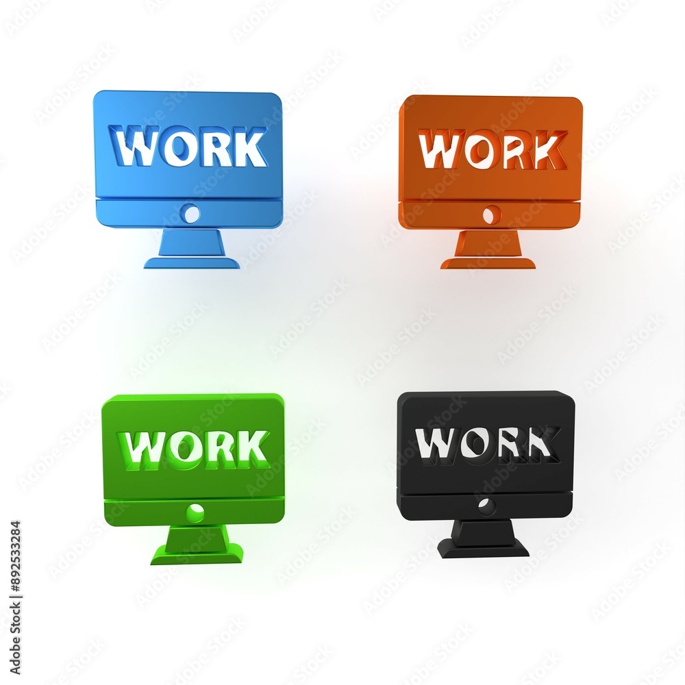 Aufkleber colorful computer monitor with text work icon isolated on white background. minimalism concept. 3d r