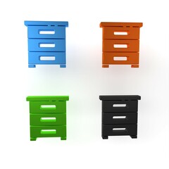 Colorful Drawer with documents icon isolated on white background. Archive papers drawer. File Cabinet Drawer. Office furniture. Minimalism concept. 3D render illustration