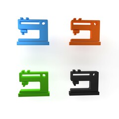 Colorful Sewing machine icon isolated on white background. Minimalism concept. 3D render illustration