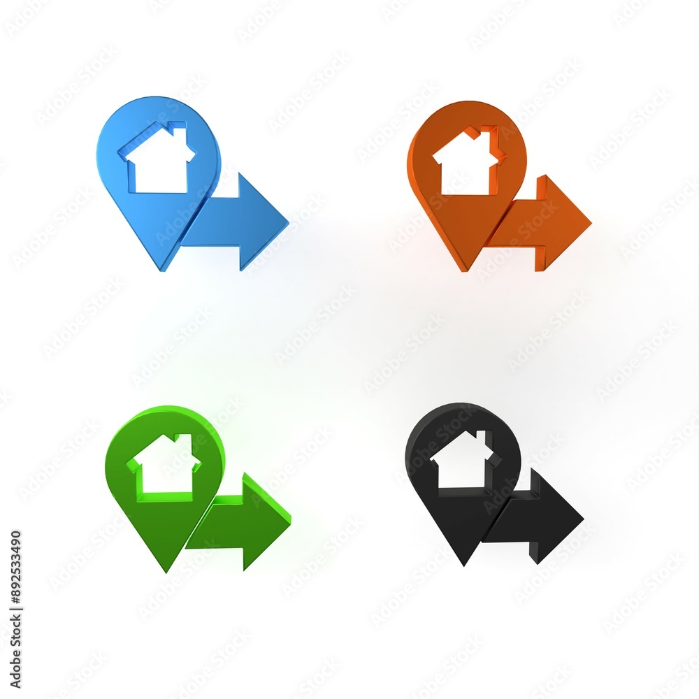 Poster colorful map pointer with house icon isolated on white background. home location marker symbol. mini