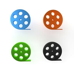 Colorful Film reel icon isolated on white background. Minimalism concept. 3D render illustration