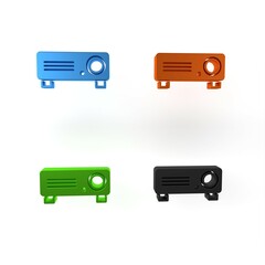 Colorful Presentation, movie, film, media projector icon isolated on white background. Minimalism concept. 3D render illustration