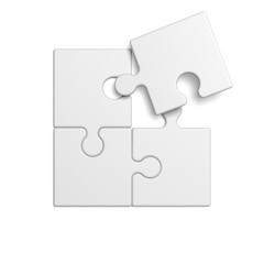Four puzzle pieces isolated on white background. Blank. 3d illustration.