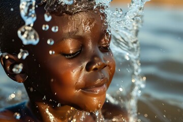 Versatile African boy water. Child mineral water. Generate Ai