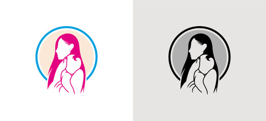 Mother and baby logo design, vector illustration of a mother hugging her baby child