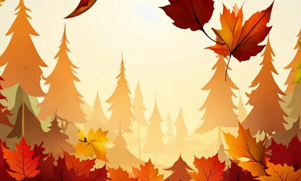 Autumn leaves background with maple and oak leaves in shades of orange, yellow, red, and brown, creating a seasonal fall pattern with a touch of artistic design