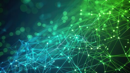 Neon green and blue plexus connections, designed with text space on the left for a dynamic layout