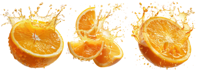 Set of Vibrant Orange Juice Splash, Cut-out, Isolated on Transparent Background