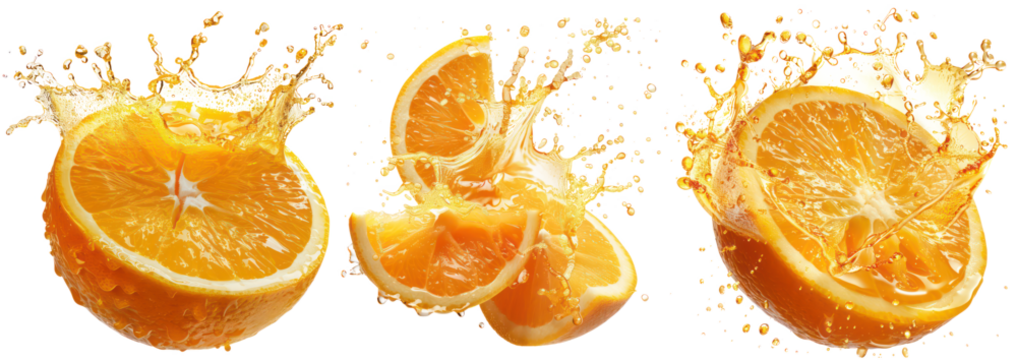 Set of Vibrant Orange Juice Splash, Cut-out, Isolated on Transparent Background