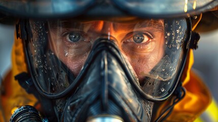 Fototapeta premium A close-up of a firefighter's face mask