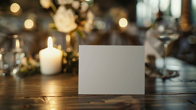 Table place setting blank menu card mockup or reserve in wedding invite and special event
