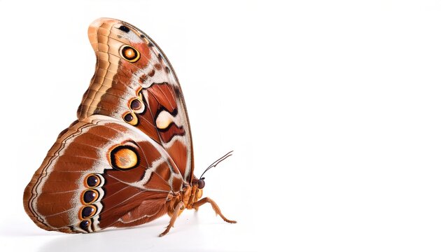 giant Atlas moth - Attacus atlas - is a large saturniid moth endemic to the forests of Asia and is one of the largest moth species in the world isolated on white background side profile view