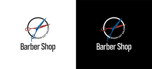 Barber shop logo design, haircut salon with scissors symbol