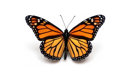 Naklejka premium monarch butterfly - Danaus plexippus - or milkweed, common tiger, wanderer, and black veined brown, one of the most popular butterflies. Milkweed is their host plant. isolated on white, top view