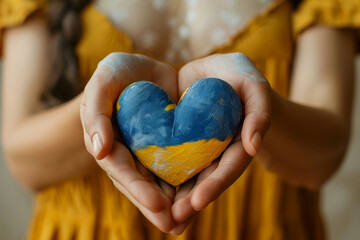 Person Holding Painted Heart in Blue and Yellow Colors
