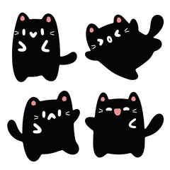 Adorable Kawaii Black Cat Illustrations. Cute and Playful Designs.Cute Black Cat Characters.Kawaii Black Cats. Cartoon Style Illustrations.