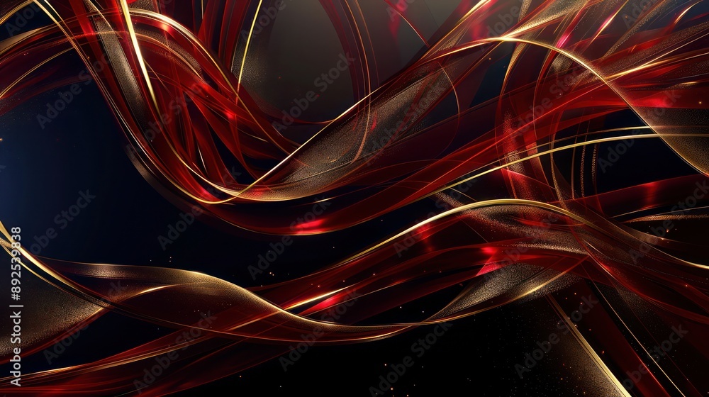 Aufkleber plexus of red and gold lines on a dark background, combining luxury with modern design for text disp