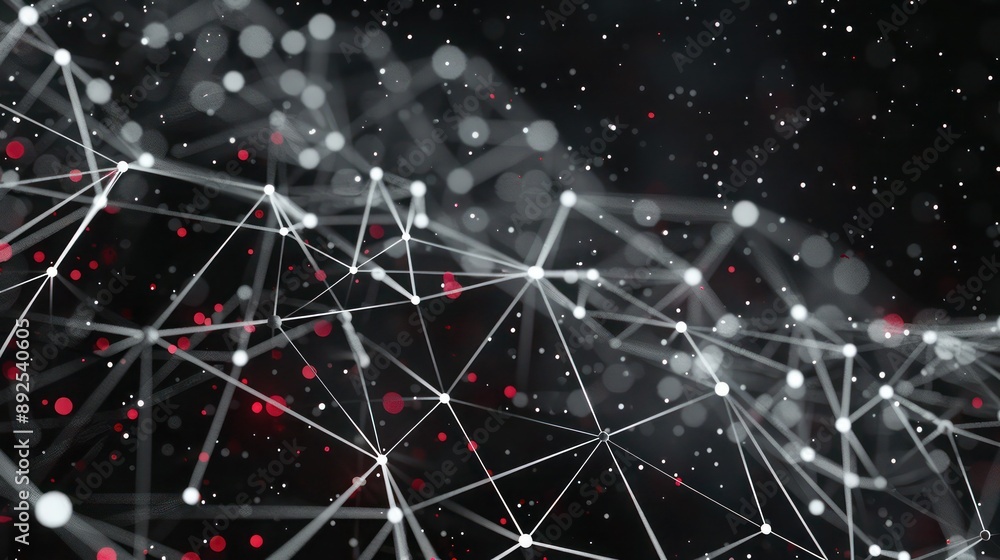 Aufkleber radiant network of white and ruby threads against a cosmic black sky, designed for high-tech text in
