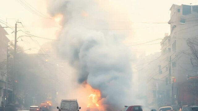 Burning barricades during violent night protest