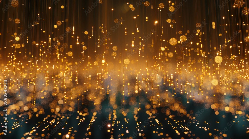 Aufkleber shimmering gold plexus threads against a dark canvas, text space at the bottom for prominence
