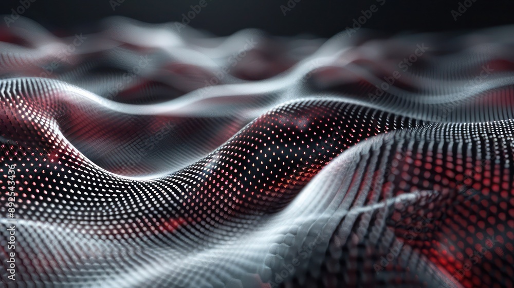 Poster silver and dark red digital mesh, creating a mysterious and engaging backdrop for text on a black su