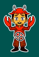 Kid Wearing Horoscope Costume Sticker Vector Illustration